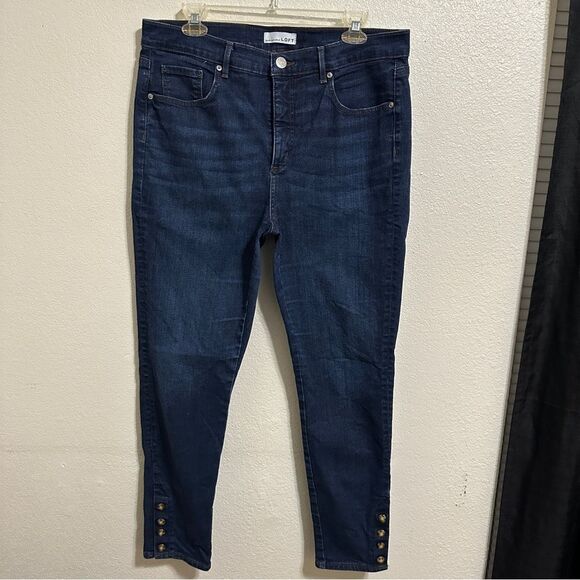 LOFT Size 31 / 12 Dark Wash Skinny Denim High Rise Ankle Snap Jeans - Picture 2 of 10